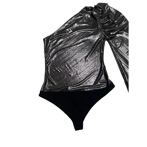 ALIX NYC Dakota Lamé One-Shoulder Silver Metallic Bodysuit-sz Small - Picture 15 of 15